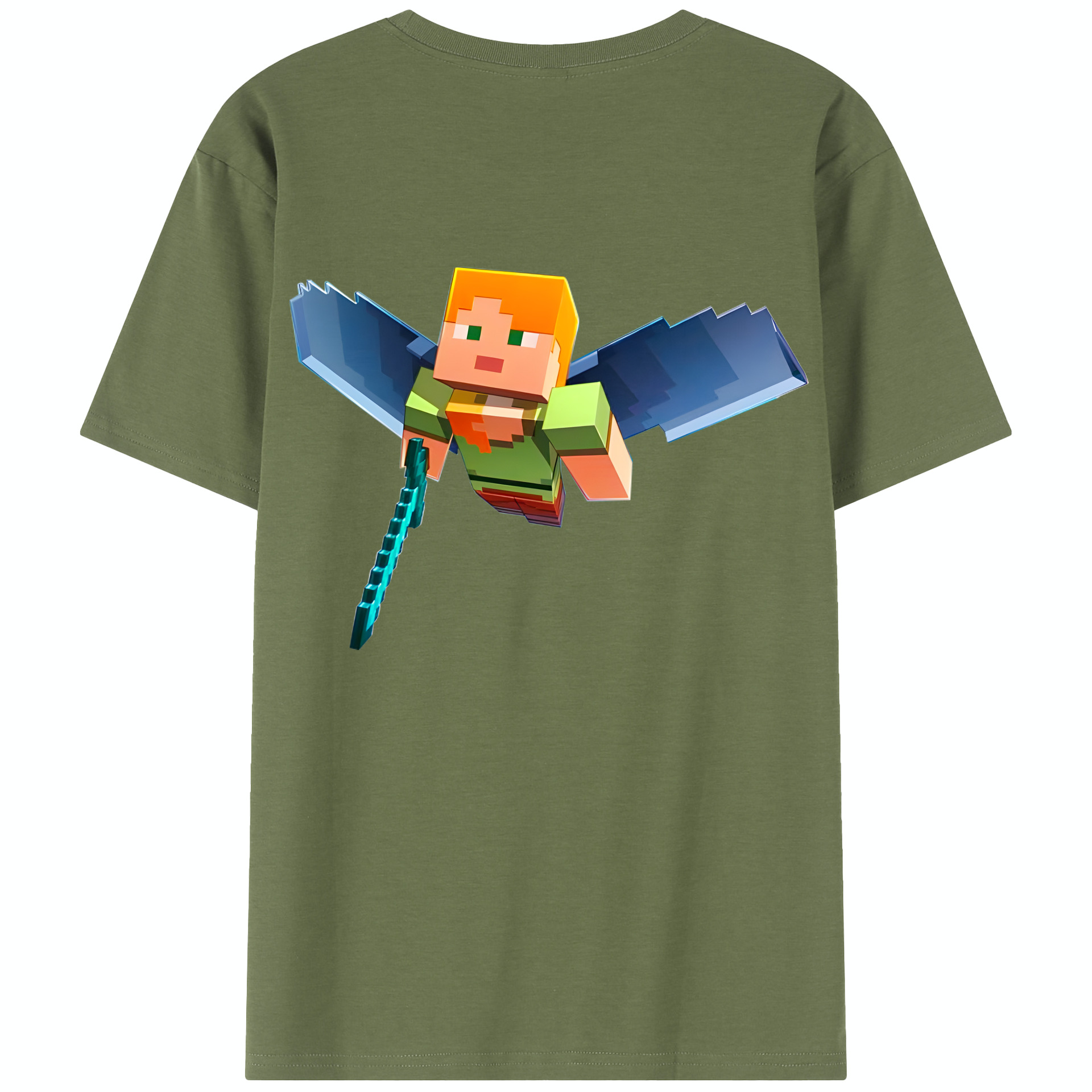（画像用） マインクラフト ブロックの世界 Minecraft MC Block world 綿100％半袖Tシャツ（背面プリント）